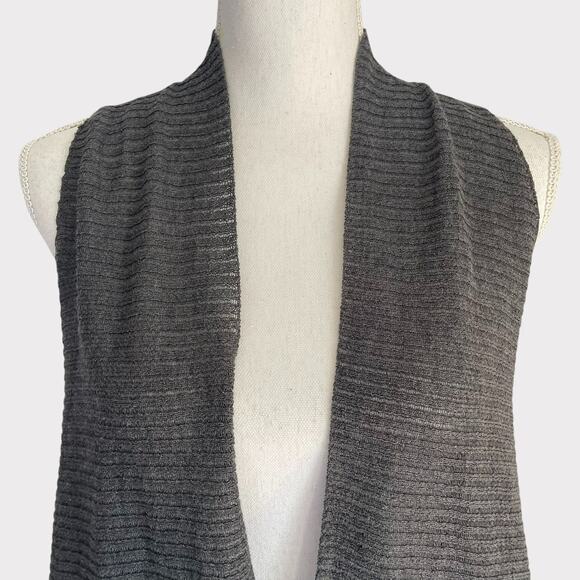 Eileen Fisher Open Front Cardigan Sleeveless Draped Size XS Knit Sheer Grey - Picture 2 of 7